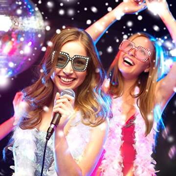 2 Pack LED Feather Boas, String LED Lights with Rhinestone Sunglasses for Halloween Party Wedding Decoration(Vivid Color)