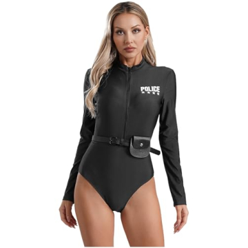 Sywiyi Women Sexy Police Dirty Cop Costume Halloween Cosplay Outfits Long Sleeve Zipper Thong Bodysu...