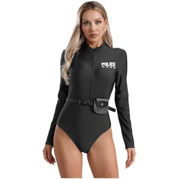 Sywiyi Women Sexy Police Dirty Cop Costume Halloween Cosplay Outfits Long Sleeve Zipper Thong Bodysu...
