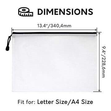 A4 Document Holder with Zipper (15 Pack) – Large Stylish Multipurpose Organizer Folder for School Supplies, Business Papers, Files and More - Clear Mesh Weatherproof Protection Storage Sheet