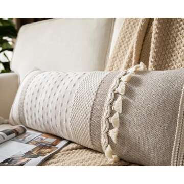 Caflife Boho Lumbar Throw Pillow Cover 14X36 Long Decorative Pillows for Bed, Taupe Beige Woven Body Pillow Cover for Farmhouse Chair Sofa Bedroom Living Room Home Decor Couch Cushion Case, Pack of 1