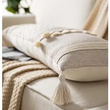 Caflife Boho Lumbar Throw Pillow Cover 14X36 Long Decorative Pillows for Bed, Taupe Beige Woven Body Pillow Cover for Farmhouse Chair Sofa Bedroom Living Room Home Decor Couch Cushion Case, Pack of 1