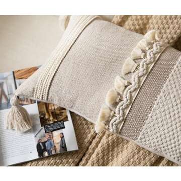 Caflife Boho Lumbar Throw Pillow Cover 14X36 Long Decorative Pillows for Bed, Taupe Beige Woven Body Pillow Cover for Farmhouse Chair Sofa Bedroom Living Room Home Decor Couch Cushion Case, Pack of 1