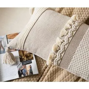 Caflife Boho Lumbar Throw Pillow Cover 14X36 Long Decorative Pillows for Bed, Taupe Beige Woven Body Pillow Cover for Farmhouse Chair Sofa Bedroom Living Room Home Decor Couch Cushion Case, Pack of 1