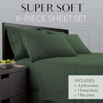 Queen Sheet Set 6 Piece Hotel Quality Bed Sheet w/ 4 Pillowcases - Microfiber Sheet Sets with Deep P...