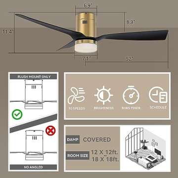 SMAAIR 52 Inch Smart Ceiling Fans with Lights and Remote, 10-Speed Reversible DC Motor Works with Remote Control/Alexa/Google Assistant/Siri Shortcuts (52 Inch, Gold/Black)