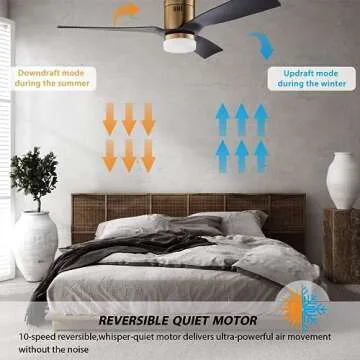 SMAAIR 52 Inch Smart Ceiling Fans with Lights and Remote, 10-Speed Reversible DC Motor Works with Remote Control/Alexa/Google Assistant/Siri Shortcuts (52 Inch, Gold/Black)