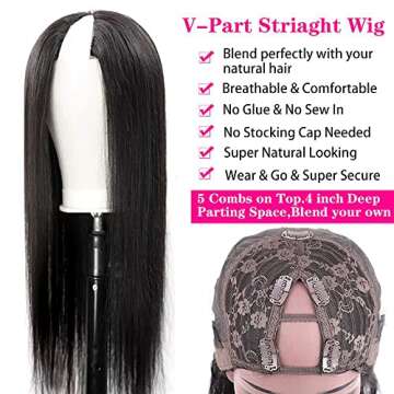 Dixtefo V Part Wigs Human Hair V Shape Wigs No Leave Out Lace Front Wigs Brazilian Virgin Straight H...