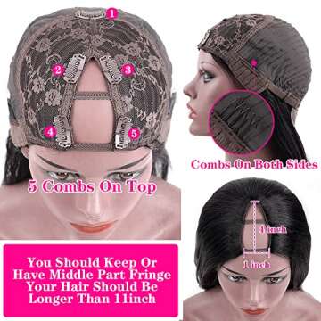 Dixtefo V Part Wigs Human Hair V Shape Wigs No Leave Out Lace Front Wigs Brazilian Virgin Straight Human Hair Wigs for Women 180% Density Natural Color 26Inch