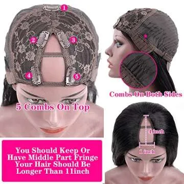 Dixtefo V Part Wigs Human Hair V Shape Wigs No Leave Out Lace Front Wigs Brazilian Virgin Straight Human Hair Wigs for Women 180% Density Natural Color 26Inch