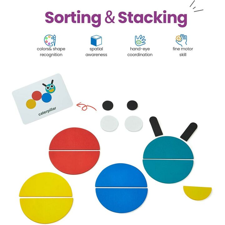 LIKEE Wooden Pattern Blocks for Toddlers - 36 Shapes