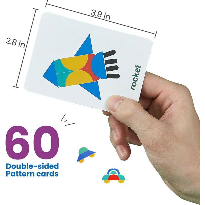 LIKEE Wooden Pattern Blocks for Toddlers - 36 Shapes