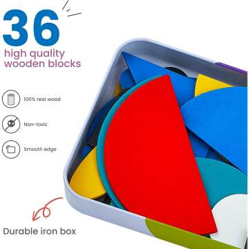 LIKEE Wooden Pattern Blocks for Toddlers - 36 Shapes