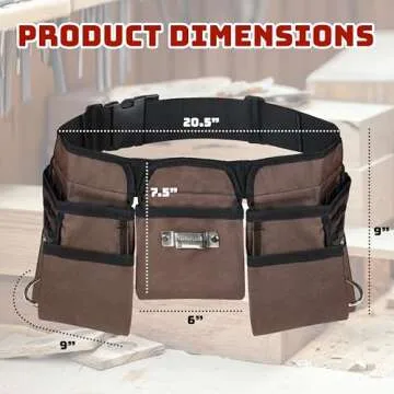 19 Pocket Heavy Duty Construction Tool Belt with Quick Release Buckle