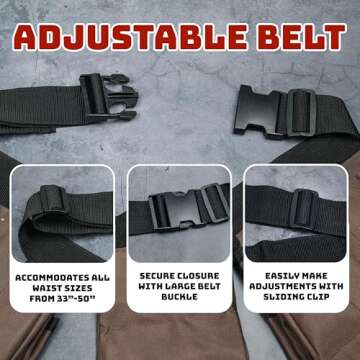 19 Pocket Brown and Black Heavy Duty Construction Tool Belt, Work Apron, Tool Pouch, with Poly Web Belt Quick Release Buckle - Adjusts from 33” Inches All the Way to 50” Inches