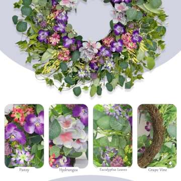 Jobflower Spring Wreath for Front Door - 24 Inch Purple Summer Decor