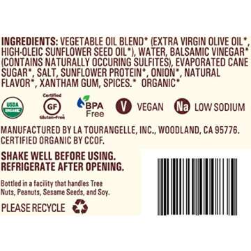 La Tourangelle, Organic Classic Balsamic Vinaigrette, 8.45 Ounce, 2-Bottle Pack, Salad Dressing and Marinade, Made with Organic Extra Virgin Olive Oil, Gluten-Free, Low Sodium, 2 Count (Packaging may Vary)
