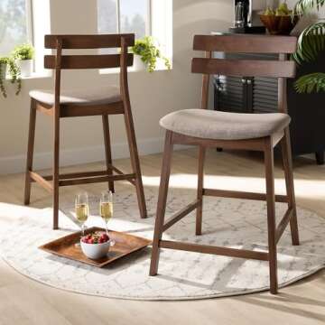 Baxton Studio Larine Modern Fabric Counter Stool with Back, Light Grey and Walnut, 2-Pieces/Set (159...