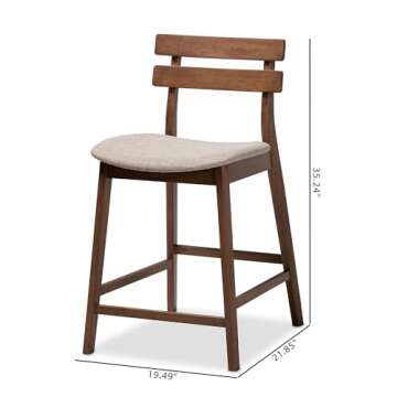 Baxton Studio Larine Modern Fabric Counter Stool with Back, Light Grey and Walnut, 2-Pieces/Set (159-2PC-9697-HT)