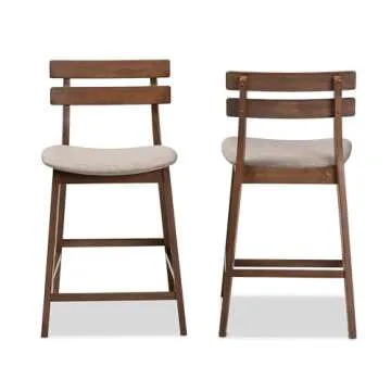Baxton Studio Larine Modern Fabric Counter Stool with Back, Light Grey and Walnut, 2-Pieces/Set (159-2PC-9697-HT)