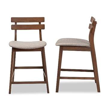Baxton Studio Larine Modern Fabric Counter Stool with Back, Light Grey and Walnut, 2-Pieces/Set (159-2PC-9697-HT)