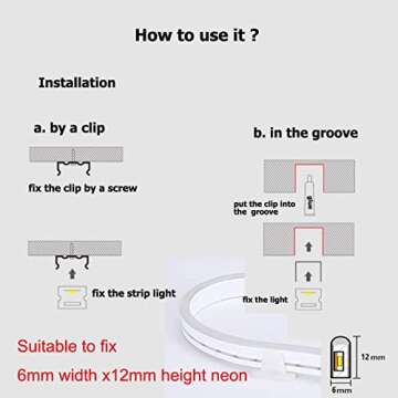 dobestyou 100 set LED neon light clips ，PP material with screws, suitable for 6x12mm LED neon strips light and room home business place decoration arrangement (100pcs)