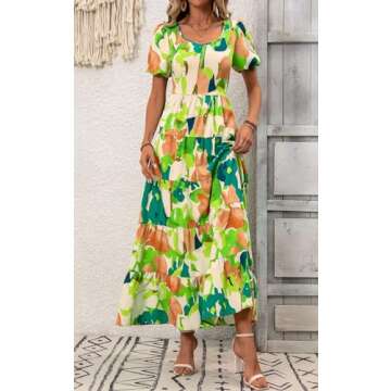 PRETTYGARDEN Womens Dresses 2025 Casual Summer Dress with Sleeves Smocked Top Floral Flowy Tiered Ma...