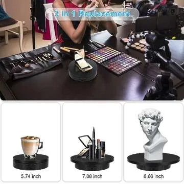 Remote Motorized Rotating Display Stand, Electric Rotating Platform with 5.74/7.08/8.66in Replacement Covers, 3 in 1 Turntable with Rechargeable Battery for Live Streaming Video Shoot Photography