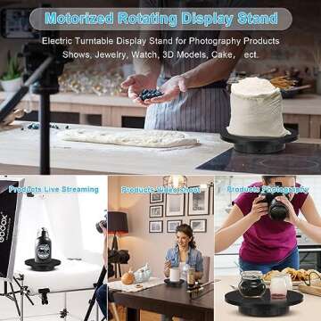Remote Motorized Rotating Display Stand, Electric Rotating Platform with 5.74/7.08/8.66in Replacement Covers, 3 in 1 Turntable with Rechargeable Battery for Live Streaming Video Shoot Photography