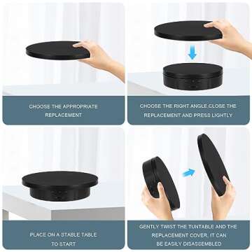 Remote Motorized Rotating Display Stand, Electric Rotating Platform with 5.74/7.08/8.66in Replacement Covers, 3 in 1 Turntable with Rechargeable Battery for Live Streaming Video Shoot Photography