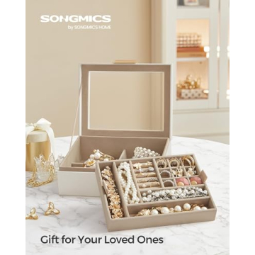 Stylish SONGMICS Jewelry Box with Glass Lid and 2 Tiers