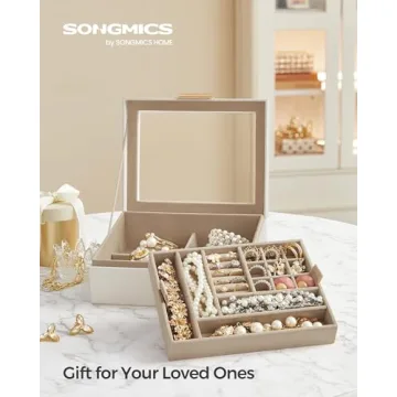 Stylish SONGMICS Jewelry Box with Glass Lid and 2 Tiers