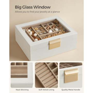 Stylish SONGMICS Jewelry Box with Glass Lid and 2 Tiers