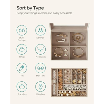 Stylish SONGMICS Jewelry Box with Glass Lid and 2 Tiers