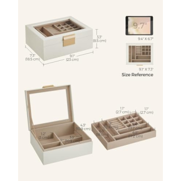 Stylish SONGMICS Jewelry Box with Glass Lid and 2 Tiers