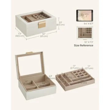 Stylish SONGMICS Jewelry Box with Glass Lid and 2 Tiers