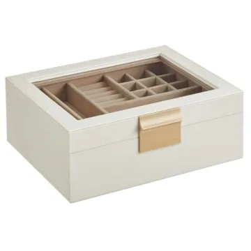Stylish SONGMICS Jewelry Box with Glass Lid and 2 Tiers