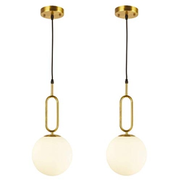 BAODEN 1 Lights Modern Globe Pendant Light Fixture Set of 2 Mid Century Chandelier Brushed Brass Fin...
