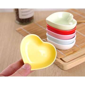 WHJY Pink Love Heart Shaped Ceramic Side Dish Bowl, Contemporary Porcelain Side Dishes Bowl, Seasoning Dishes Soy Dipping Sauce Dishes for Wedding Birthday Party- Set of 6