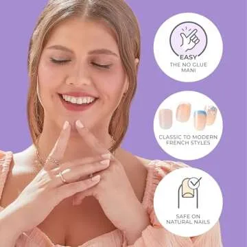 KISS imPRESS No Glue Mani Press-On Nails, French, 'Genuine', Light Neutral + White Tip French, Medium Size, Coffin Shape, Includes 30 Nails, Prep Pad, Instructions Sheet, 1 Manicure Stick, 1 Mini File