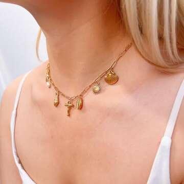 Gold Initial Charm Necklace for Women Gold Shell Starfish Necklace Summer Beach Charms Necklaces for Women Beach Jewelry Gift Initial K