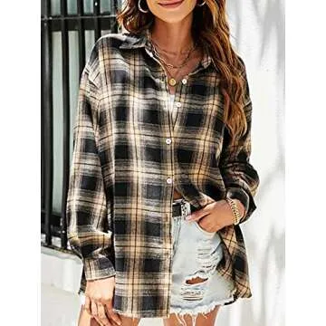 Bozanly Flannel Buffalo Plaid Shirts – Stylish Oversized Button Down for Women