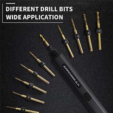AM ARROWMAX Mini Electric Drill 13 in 1 with Aluminium Box, Cordless, LED Lights, Needle Vise Hand Drill Kit, 10 HSS Drill Bits, 3/32-Inch Keyless Chuck, Variable Direction ，(SDS MINI) Black