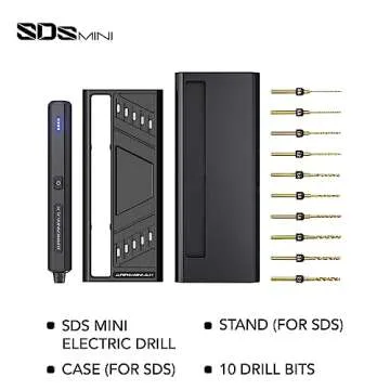 AM ARROWMAX Mini Electric Drill 13 in 1 with Aluminium Box, Cordless, LED Lights, Needle Vise Hand Drill Kit, 10 HSS Drill Bits, 3/32-Inch Keyless Chuck, Variable Direction ，(SDS MINI) Black