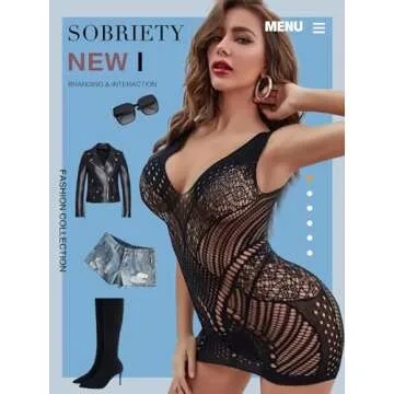 SeaFever Sexy Lingerie for Women Fishnet See Through Bodysuit One Piece V-Neck Mini Dress Intimates Sex Clearance Strapless Mesh Chemise Babydoll (Black)