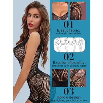 SeaFever Sexy Lingerie for Women Fishnet See Through Bodysuit One Piece V-Neck Mini Dress Intimates Sex Clearance Strapless Mesh Chemise Babydoll (Black)