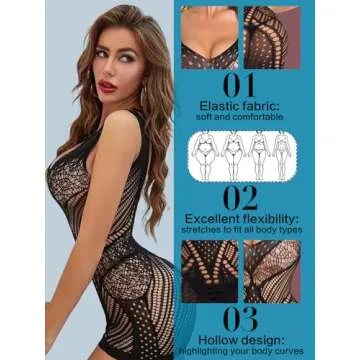SeaFever Sexy Lingerie for Women Fishnet See Through Bodysuit One Piece V-Neck Mini Dress Intimates Sex Clearance Strapless Mesh Chemise Babydoll (Black)