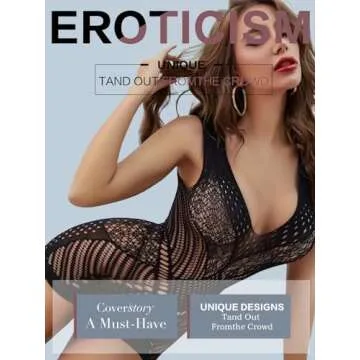 SeaFever Sexy Lingerie for Women Fishnet See Through Bodysuit One Piece V-Neck Mini Dress Intimates Sex Clearance Strapless Mesh Chemise Babydoll (Black)