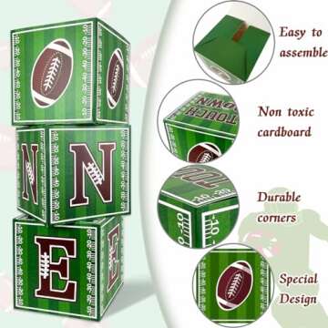 Football Party Decorations First Birthday Decorations 3Pcs ONE Balloon Boxes for 1st Birthday Football Cardboard Box for Boy Girl Birthday Party Supplies