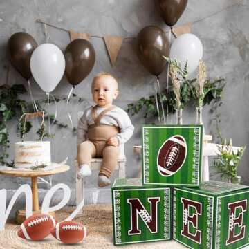 Football Party Decorations First Birthday Decorations 3Pcs ONE Balloon Boxes for 1st Birthday Football Cardboard Box for Boy Girl Birthday Party Supplies